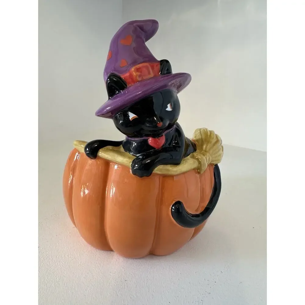 Yankee Candle Halloween Jar Holder Pumpkin Black Sophia Cat NEW